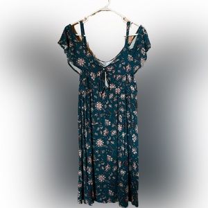 Turquoise Maternity Dress with Ruched Off the Shoulder Sleeves